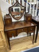 A George III inlaid mahogany kneehole dressing table, width 92cm, depth 50cm, height 140cm