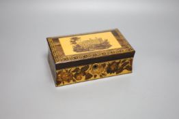 A Tunbridge ware rosewood and tesserae mosaic 'Abbotsford' box, by Henry Hollamby, mid 19th century,