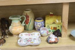 A Carltonware biscuit barrel, Poole polychrome, Beswick, Doulton ware, etc.