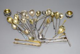A small collection of Russian and Russian style white metal spoons etc, some with enamel or niello
