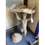 A Victorian lead figural and scallop shell bird bath a.f., height 80cm