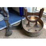 A Victorian cast iron boot scraper, width 33cm, height 26cm together with a cast iron Cobbler's