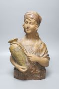 An early 20th century Art Nouveau terracotta bust 'Rebecca', indistinctly signed to reverse,