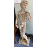 A reconstituted stone garden ornament of David, height 130cm