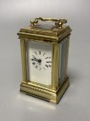 A 20th century miniature brass carriage timepiece, height 9cm