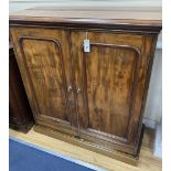 A Victorian mahogany two door cabinet, width 104cm, depth 42cm, height 110cm