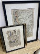Three 18th century hand coloured engraved maps of Dorsetshire, The Road to Truro and Perou,