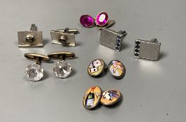Five assorted pairs of white metal cufflinks,including 925 and enamel oval cufflinks, 925 and