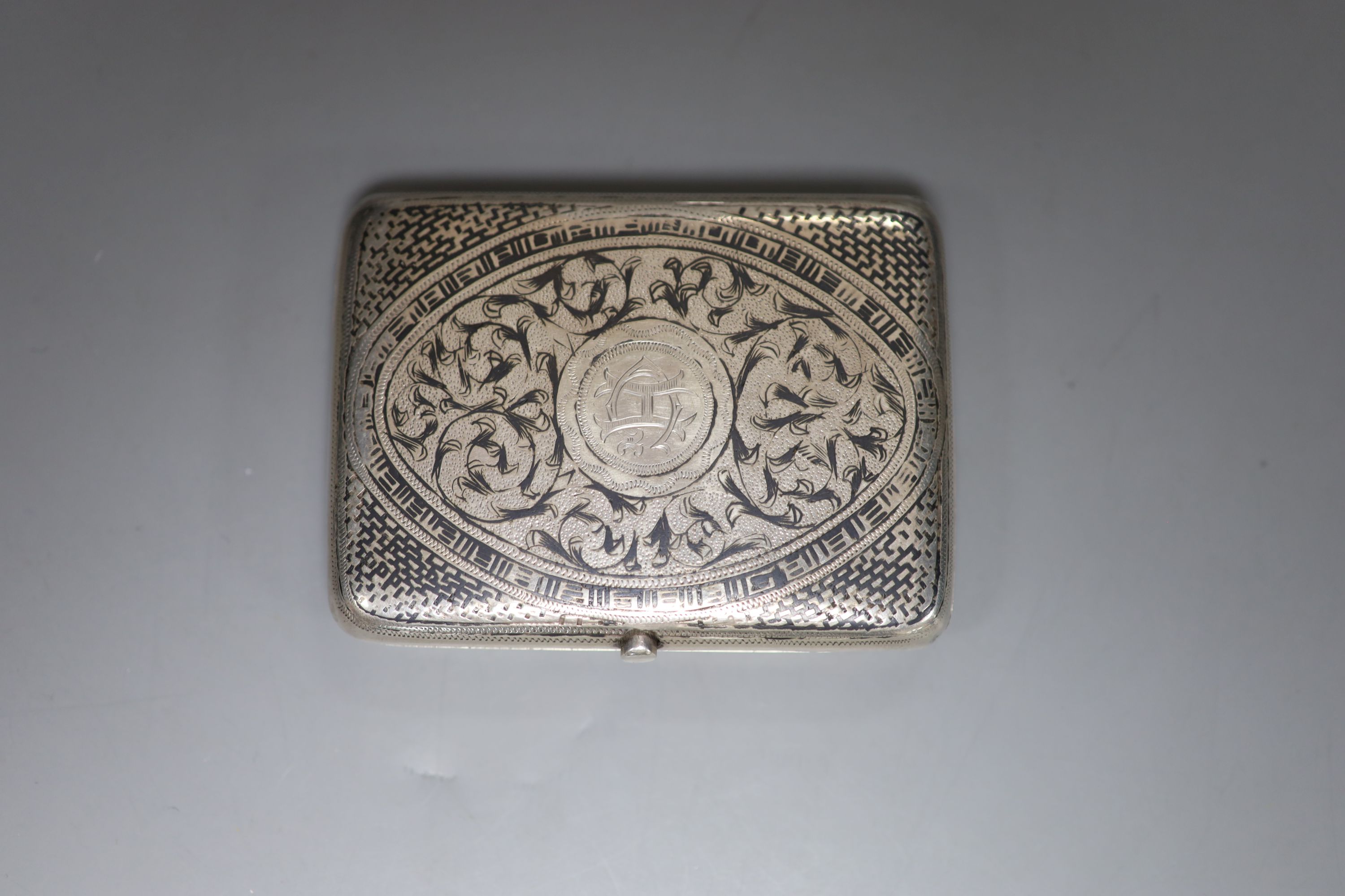 A late 19th century Russian 84 zolotnik and niello cigarette case, 89mm and an Austro-Hungarian - Image 3 of 5