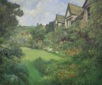 Norman R Coker SBA, oil on canvas, Country Garden, signed with Exhibition label, 60 x 70cm