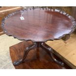 A Chippendale style mahogany circular pie-crust coffee table (cut down) 70cm diameter, height 51cm