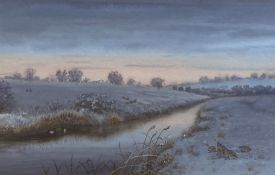 Richard Robjent (b. 1937), watercolour and gouache on paper, 'The River Glauen in Winter', signed,