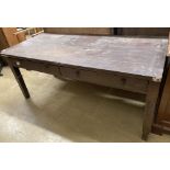 A 19th century pitch pine two drawer kitchen table, length 178cm, depth 81cm, height 76cm