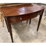 A George III mahogany bow front side table, width 84cm, depth 51cm, height 71cm