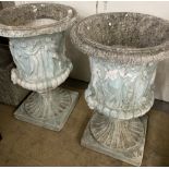 A pair of painted reconstituted stone campana garden urns, diameter 62cm, height 90cm