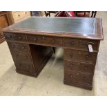 A Victorian mahogany pedestal desk, length 122cm, depth 70cm, height 76cm