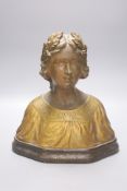 An Art Nouveau plaster bust 'Pax' of a girl wearing a wreath gilt decoration, signed to reverse G.V.