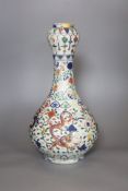 A Chinese wucai large vase with inscription, height 44cm
