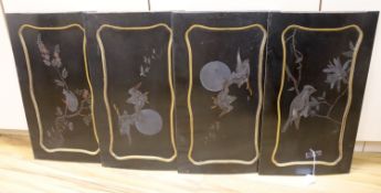 Four Japanese decorative lacquered panels, with 'bird' decoration, 55 x 32cm