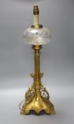 An ornate brass and glass table lamp, overall height 60cm