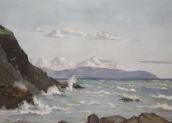 Argent Brierley (1893-1960), watercolour, Scottish coastal landscape, signed, 26 x 36cm