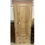 A Victorian pine single door wardrobe, width 79cm, depth 42cm, height 193cm