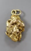 A modern 9ct gold 'nugget' pendant, 30mm, 17.6 grams.