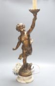 A patinated figural table lamp