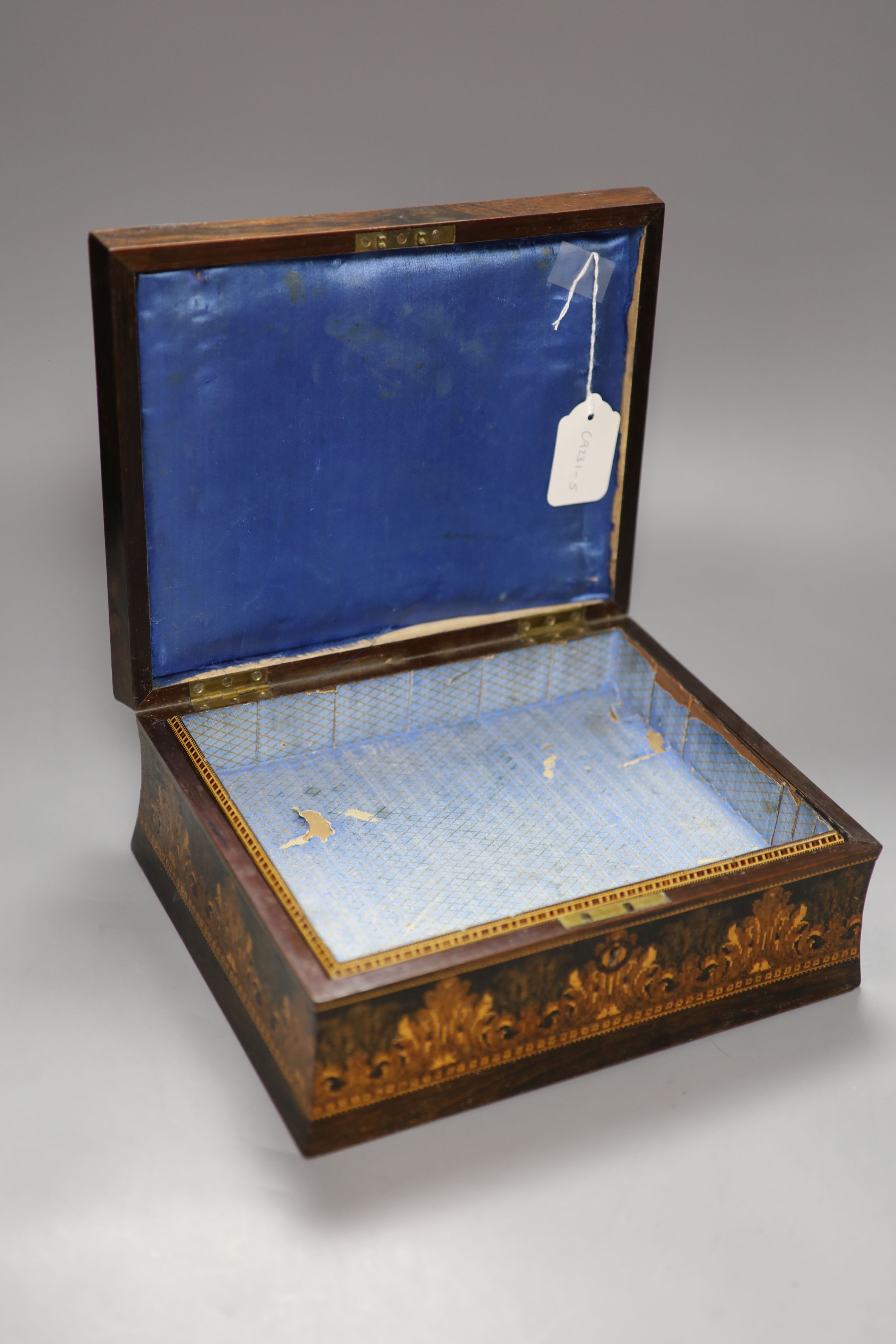 A Tunbridge ware 'Bayham Abbey' rosewood and tesserae mosaic sewing box, probably Hollamby, 2nd half - Image 3 of 3