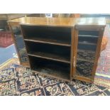 A Regency style mahogany and satinwood dwarf breakfront bookcase, length 112cm, depth 42cm, height