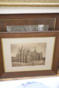 Two early 20th century black and white photographs of a cathedral and interior, 33 x 42cm and 56 x