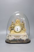 A French gilt metal and alabaster mantel clock, under dome, overall height 40cm