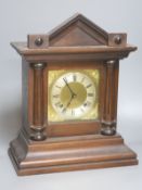 A small mahogany mantel clock, architectural case, height 42cm