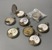 Five assorted base metal Hebdomas pocket watches and one 800 standard Hebdomas watch and two other