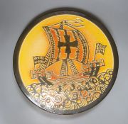 D. Davis. A Poole galleon dish, diameter 34cm