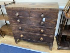 A Regency mahogany straight front chest of drawers, with turned knob handles, width 97cm, depth