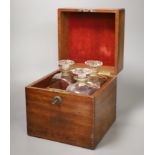 A mahogany cased decanter box and three decanters, height 23cm