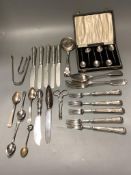 Five pairs of Georgian silver fruit eaters and a quantity of miscellaneous silver flatware,including