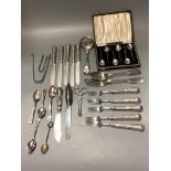 Five pairs of Georgian silver fruit eaters and a quantity of miscellaneous silver flatware,including