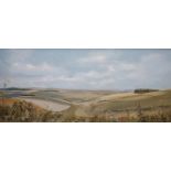 Michael Simmons, oil on board, Towards Lewes from Falmer Road, signed, 39 x 90cm