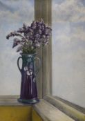 Jennie Burgen, oil on canvas, 'High Rise View, Wimbledon', label verso, 45 x 32cm