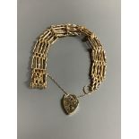 A 9ct gold gate-link bracelet with padlock clasp, 21g
