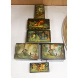 Six various Russian painted papier mache boxes