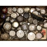 A collection of mainly early 20th century and later silver or white metal fob and wrist watches