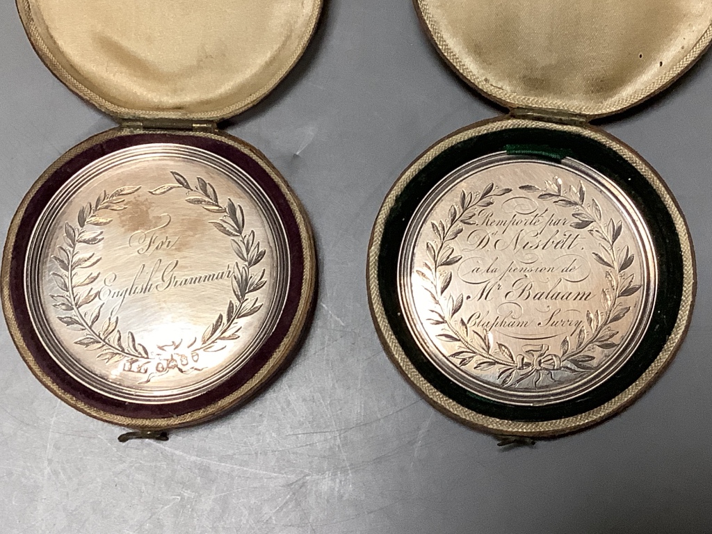 Two cased William IV silver medallions within graved inscriptions, maker JE Terry and Co, London - Image 2 of 3
