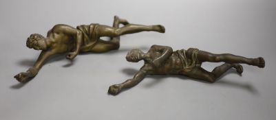 A pair of bronze Marly figures from larger groups, longest 29cm