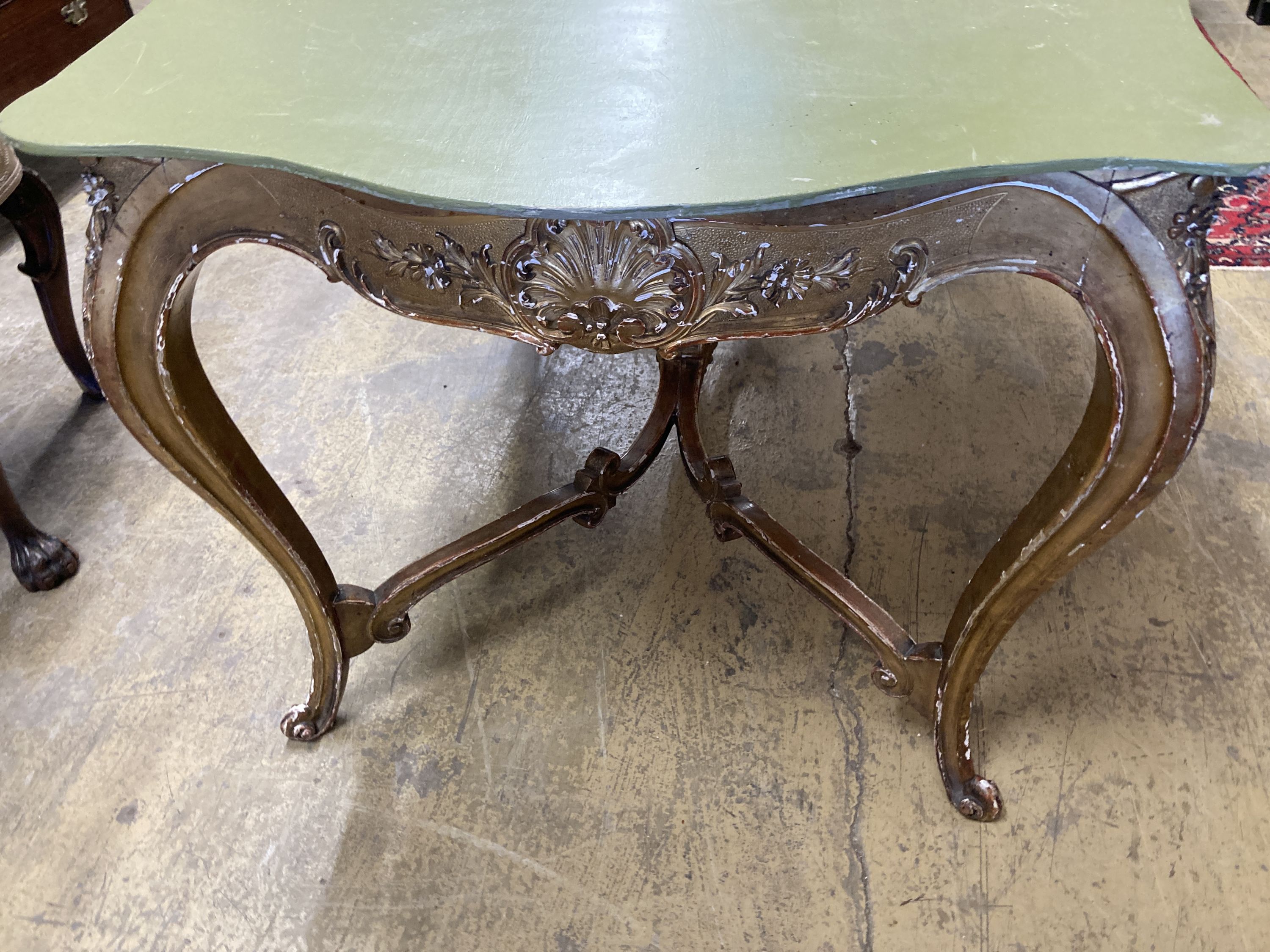 A large 19th century gilt carved wood and plaster cente table (lacking top), width 150cm, depth - Image 4 of 4