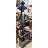 An early 20th century Flemish carved oak hall stand, width 60cm, depth 25cm, height 208cm