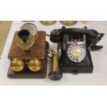 A 20th century black bakelite telephone, Slindon 232, the receiver marked 164-48, together with a