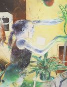 Bob Ballard, watercolour, Girl with a lizard, Bankside Gallery Exhibition label verso, 78 x 58cm